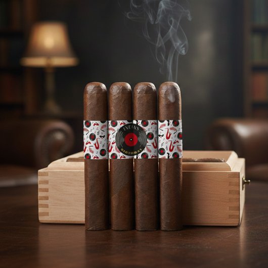 Étiquette Personalized Birthday Cigar Wraps with Music Vinyl