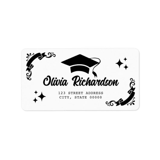 Étiquette Personalized Graduation Elegant Script Stars & Cap (Devant)