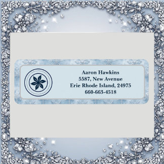 Étiquette Personalized Logo Ice Blue Frost Snowflake Border