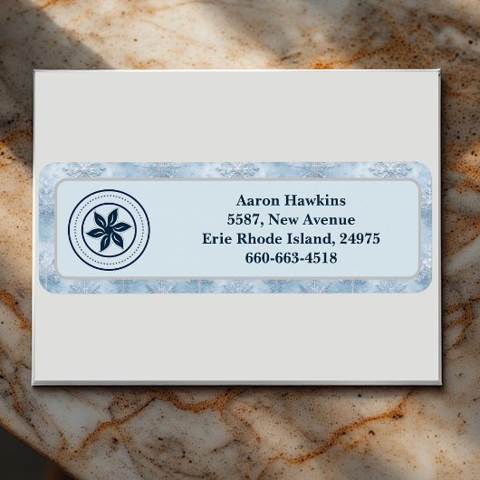 Étiquette Personalized Logo Ice Blue Frost Snowflake Border