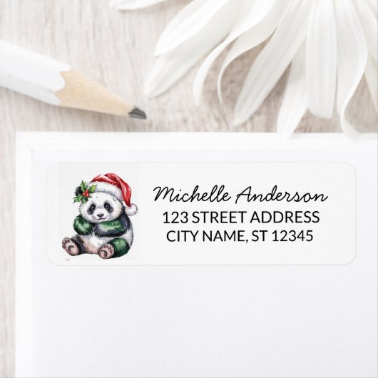Étiquette Personalized Merry Christmas Cute Panda Bear (En situation)