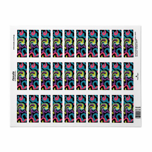 Étiquette Personalized Neon Abstract Pattern — Retro Design (Feuille entière)