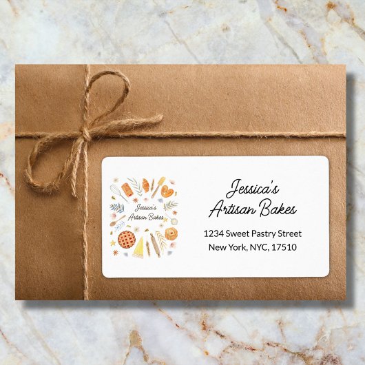 Étiquette Personalized Watercolor Pastry Bakery Address 