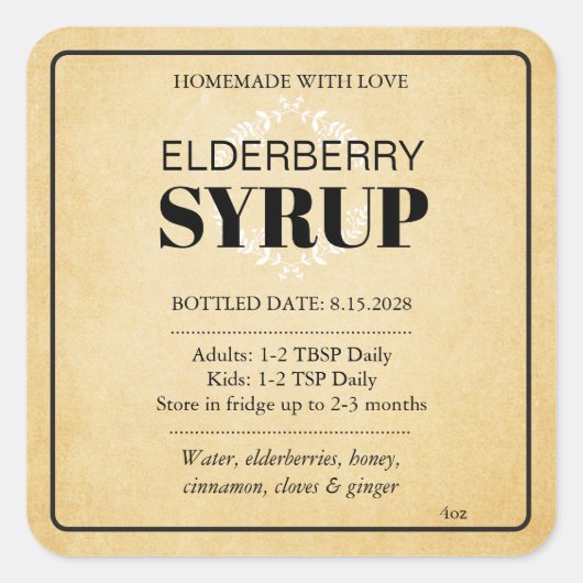 Étiquette personnalisable de sirop de sureau ZEB_0 (Devant)