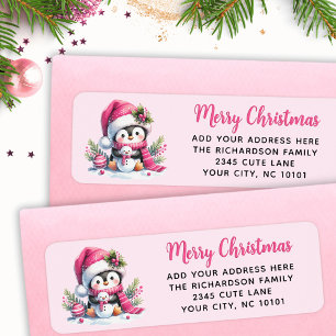 Étiquette Personnalisé Élégant Joyeux Noël mignon Pingouin r