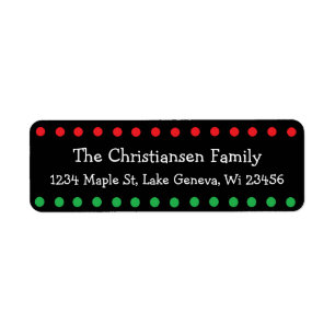 Étiquette Personnalisé Noël Noir Rouge Vert Polka Point