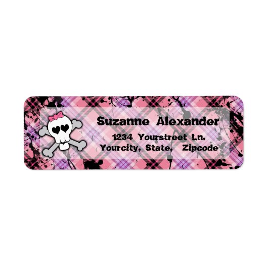 Étiquette personnalisé Pink and Black Skull w Cros (Devant)