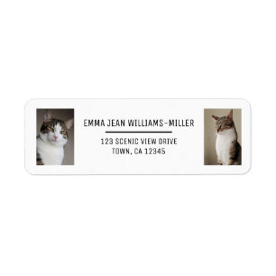 Étiquette Personnaliser 2 photos avec Cat Modern Adresse de
