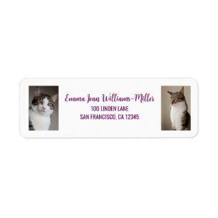 Étiquette Personnaliser 2 photos avec Cat Modern Adresse de