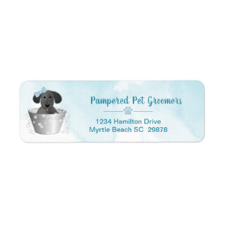 Étiquette Pet Groomer Chiot dans Tub Cute Adresse de retour