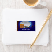 Étiquette Petit hibou dans l'arbre une nuit bleue avec la pl (En situation)