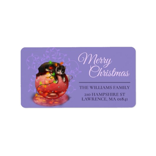 Étiquette Petit Noël Chat Lights Garland Winter Magie (Devant)