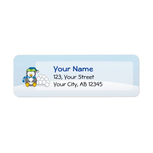 Étiquette Petit pingouin assis avec des boules de neige (Devant)