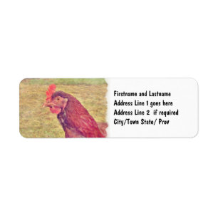 Étiquette Petite poule rouge peinte