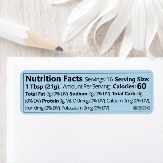 Étiquette Petite valeur nutritive du miel Produit bleu (En situation)