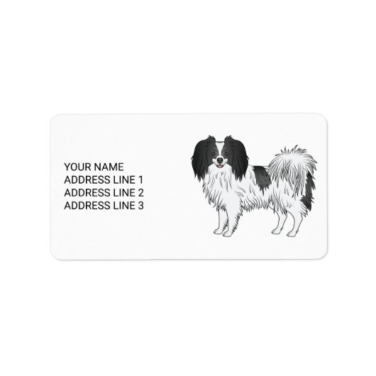Étiquette Phalène noir et blanc Chien mignon avec texte pers (Devant)