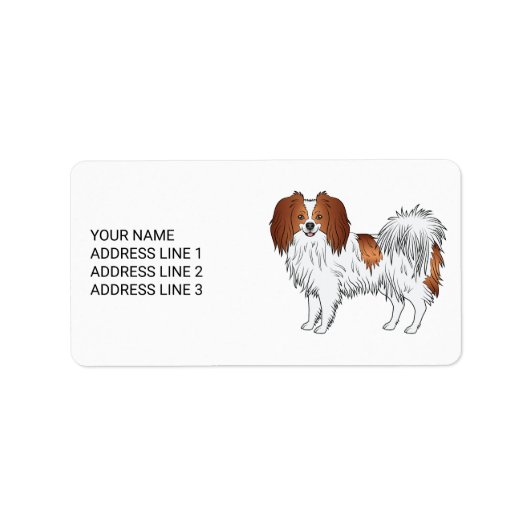 Étiquette Phalène Rouge Et Blanc Chien Mignon Avec Texte Per (Devant)