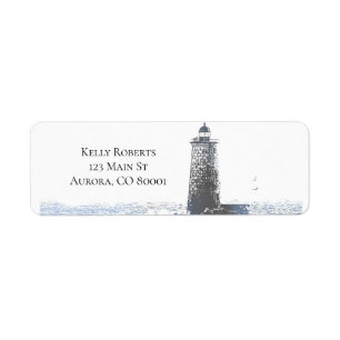Étiquette Phare côtier et thème nautique de l'océan Atlantiq