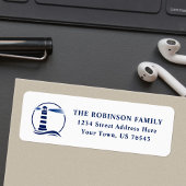 Étiquette Phare Nautique Ocean Waves Blue White Adresse