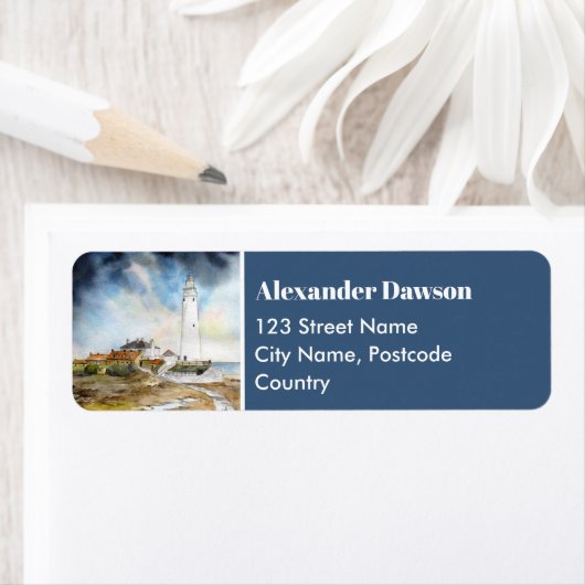 Étiquette Phare St Mary Whitley Bay Newcastle sur Tyne (En situation)