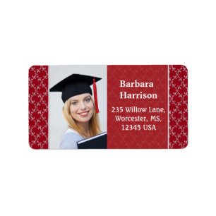 Étiquette Photo blanche rouge d'obtention du diplôme de