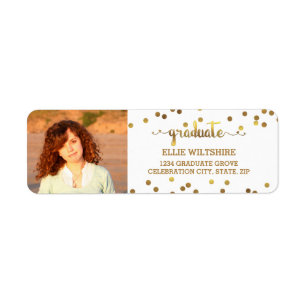 Étiquette Photo chic d'obtention du diplôme de confettis de