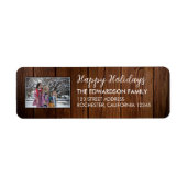 Étiquette Photo de famille en bois rustique Joyeux Noël (Devant)