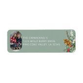 Étiquette Photo de famille Green Holly Pine Adresse de Noël (Devant)