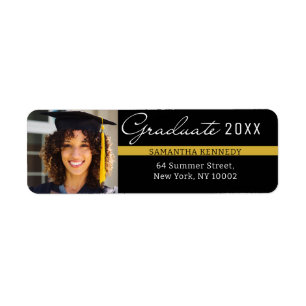 Étiquette Photo de graduation moderne Black and Gold 2025