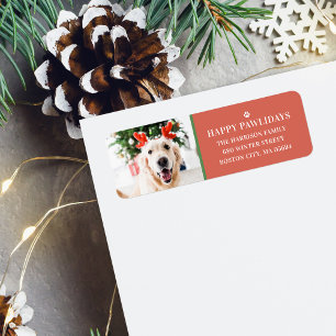 Étiquette Photo de Noël de chien Happy Pawlidays Adresse