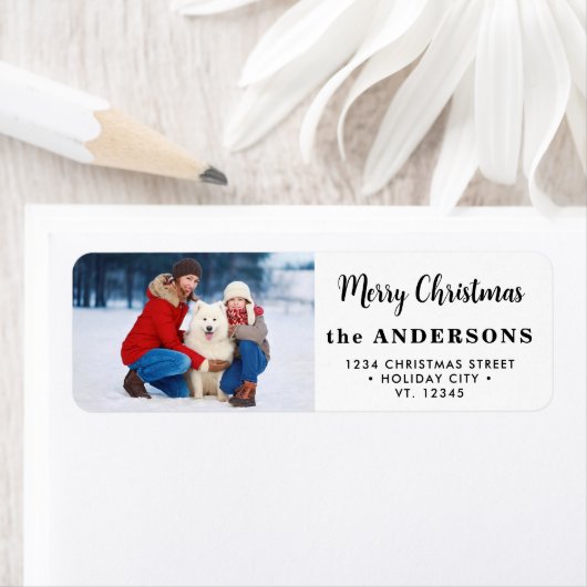 Étiquette Photo de Noël personnalisée Mette moderne Adresse (En situation)