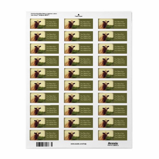 Étiquette Photo de vache (Feuille entière)