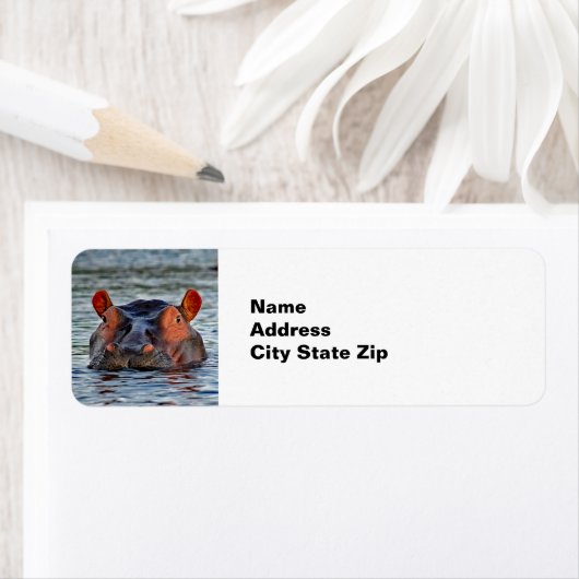 Étiquette Photo d'eau d'Hippo Faune (En situation)