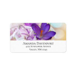 Étiquette Photo d'un joli Crocus de printemps violet