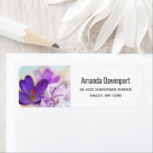 Étiquette Photo d'un joli Crocus de printemps violet (En situation)