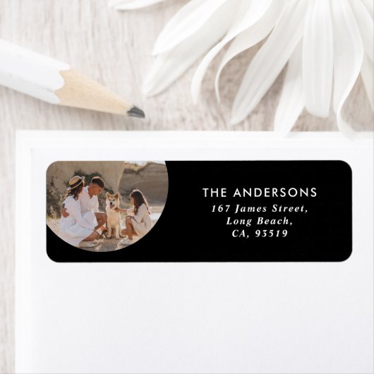 Étiquette Photo en cercle moderne typographie simple Noël (En situation)