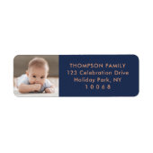 Étiquette Photo Marine Cuivre bleu Chic Moderne Adresse de r (Devant)