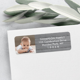 Étiquette Photo Modern Farmhouse Grey Wood Adresse de retour