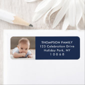 Étiquette Photo Navy Blue White Simple Modern Return Adresse (En situation)