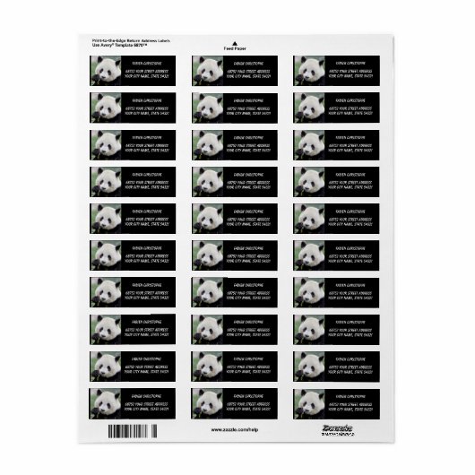 Étiquette Photo panda géant, animaux 0348. (Feuille entière)