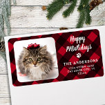 Étiquette Photo personnalisée Buffalo rouge Plaid Happy PAWl<br><div class="desc">Ajoutez la touche finale à vos enveloppes, mailings et stationnaires avec ces joyeux PAWlidays red buffalo plaid personnalisé étiquettes d'adresse de retour photo. Customisez ces étiquettes de adresse de vacances avec votre photo préférée, photo de chat, photo de chien, photo de famille ou photo d'animal de compagnie, nom et adresse....</div>