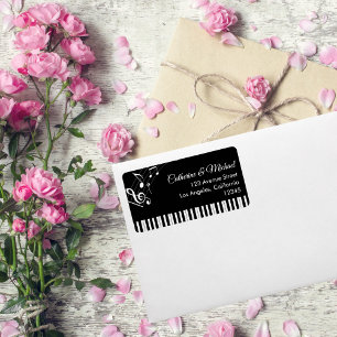 Étiquette Piano Keys Notes musicales Mariage noir et blanc