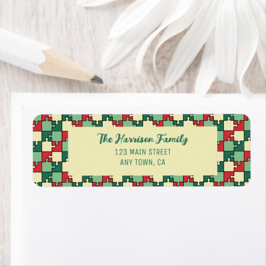 Étiquette Pièce de puzzle rouge de Noël Géométrique (En situation)