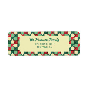 Étiquette Pièce de puzzle rouge de Noël Géométrique