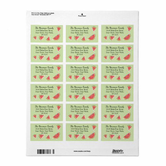 Étiquette Pièces vertes de pastèque (Feuille entière)