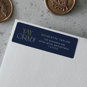 Étiquette Pied moderne Navy Gold Yay Graduation Return
