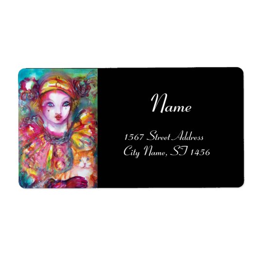 Étiquette PIERO AVEC CAT 2 rouge rose violet jaune noir (Devant)