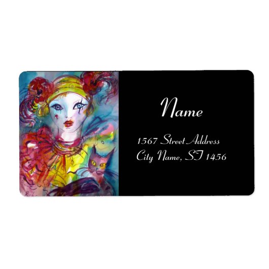 Étiquette PIERO AVEC CAT rouge rose violet jaune noir (Devant)