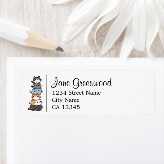 Étiquette Pile De Chats Nom Et Adresse (En situation)