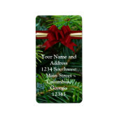 Étiquette Pin/Gold/Red Bow Noël (Devant)